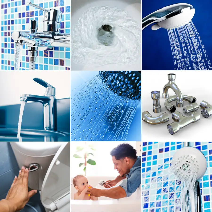 variety of plumbing services collage, water pressure, water heater, gas, kitchen, bathroom - Springfield, IL